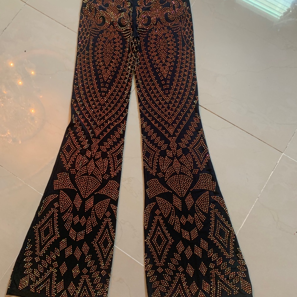 Black and gold embellished cover-up pants